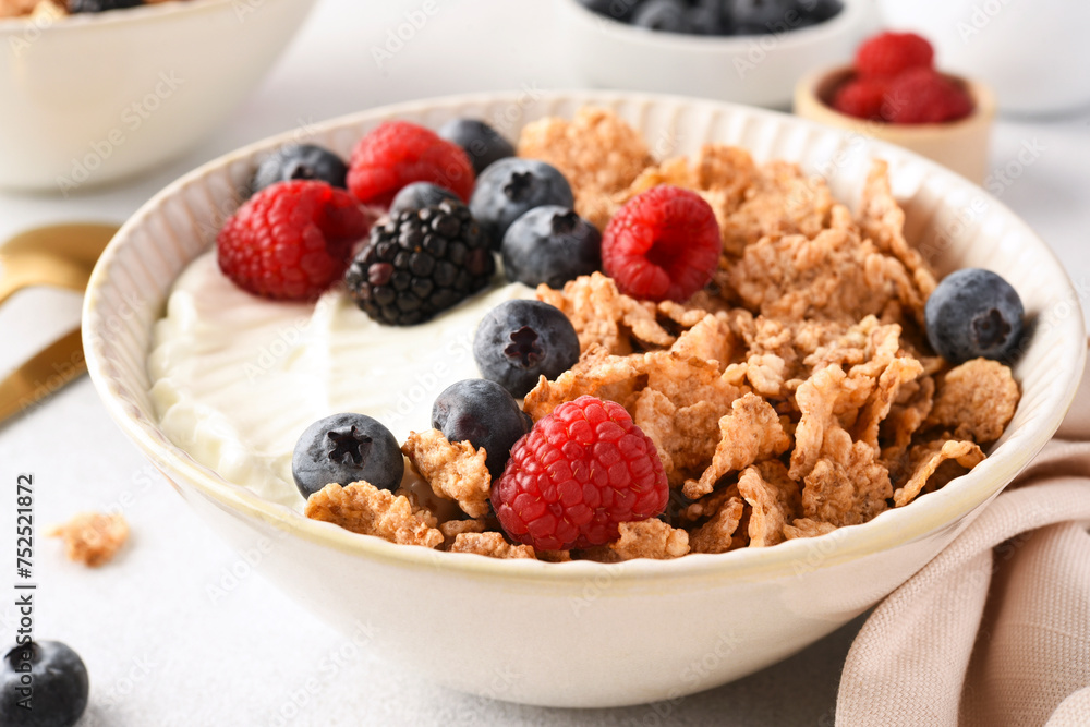 Breakfast with yogurt cereals and berries. Breakfast with yogurt cereals and berries.