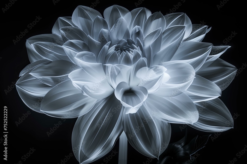 Fototapeta premium detail of a beautiful dahlia flower xray, white on black