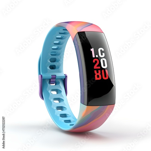 Modern fitness tracker with colorful gradient band on white background