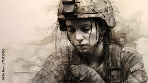 A female soldier grappling with PTSD, revealing the unseen scars of war.