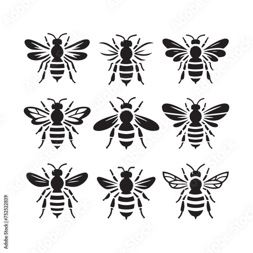 Buzzing Beauty: Vector Bee Silhouette - Capturing the Grace and Vitality of Nature's Pollinator in Elegant For. Minimalist black bee Illustration. © Wolfe 