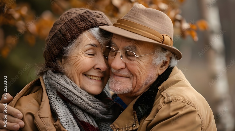 A retired elderly couple looks intently into the camera, evoking thoughts of love, happiness, and satisfaction in their serene bond A retired elderly couple looks intently into the camera, evoking thoughts of love, happiness, and satisfaction in their serene bond