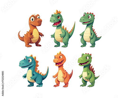 Bright set of colorful dinosaurs on white background in cartoon vector illustration style  childrens flat illustration