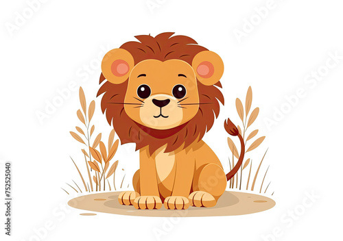 Cute lion wild animal. Cartoon character, colorful vector illustration. Isolated on white background. Design element, template for your design, books, stickers, cards.