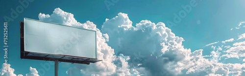Blank billboard with clouds and blue sky - can advertisement for product and business display or montage photo