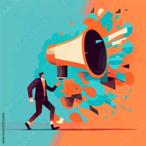 Man in Suit Holding Megaphone vector illustration marketing