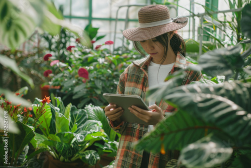 female farmer using tablet in greenhouse © kalafoto