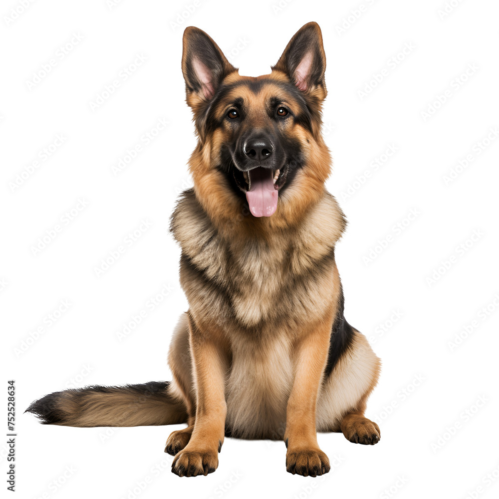Happy and Sitting: A Full Body Portrait of a German Shepherd Dog, Isolated on Transparent Background, PNG