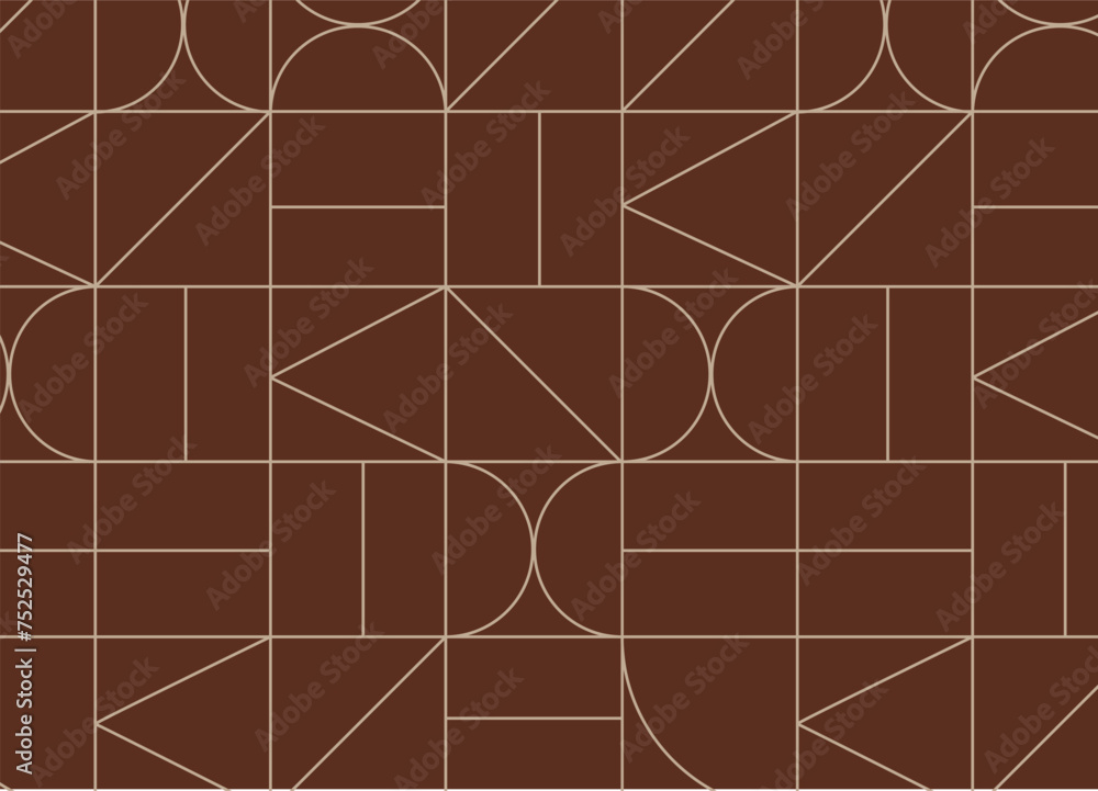 Art deco seamless geometrical vintage pattern drawing on brown background.
