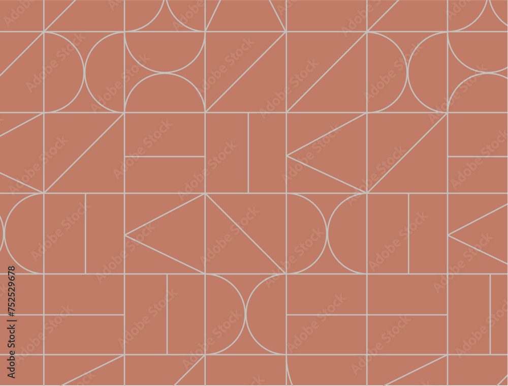 Art deco seamless geometrical vintage pattern drawing on coral background.