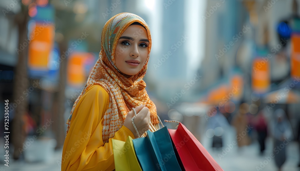 Arab woman with shopping bags on street Arab woman with shopping bags on street