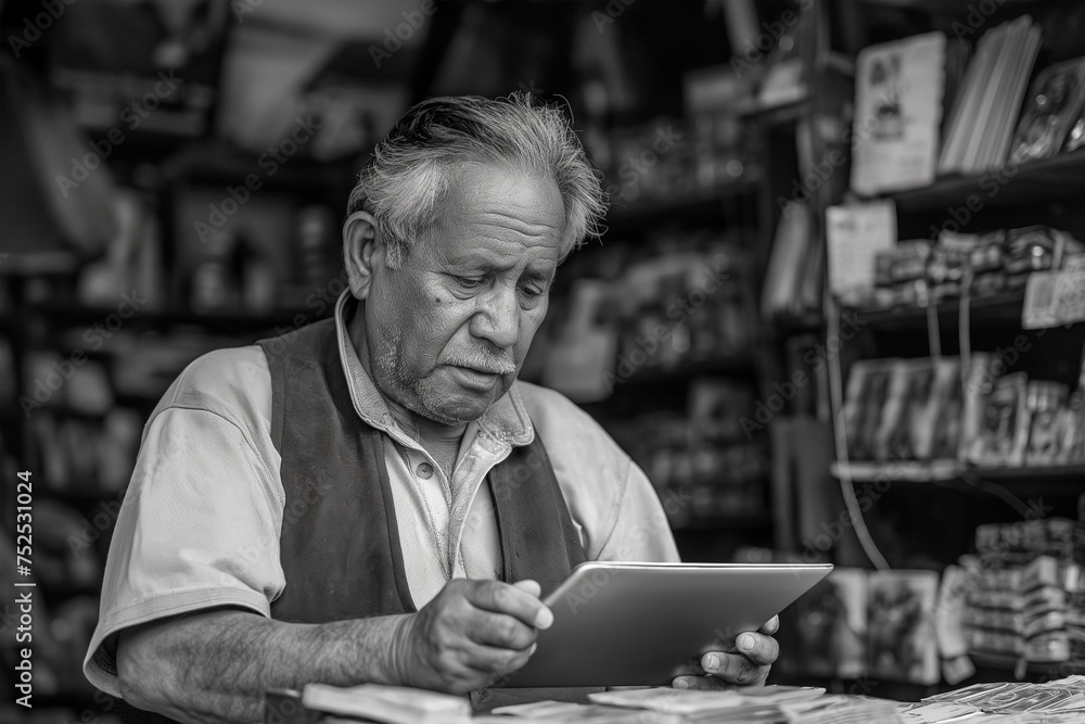 Male gift shop owner with digital tablet Male gift shop owner with digital tablet