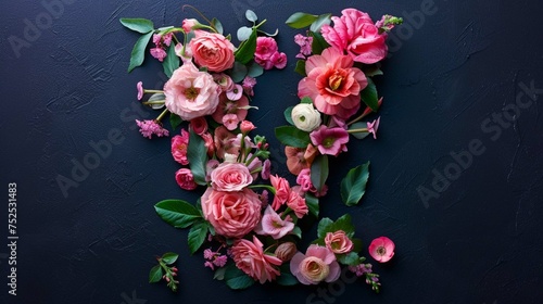 etter V made of real natural flowers and leaves. Flower font concept. Unique collection of letters and numbers. Spring, summer and valentines creative idea