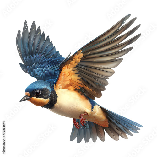 cheerful swallow flying towards the meeting isolated on a white background