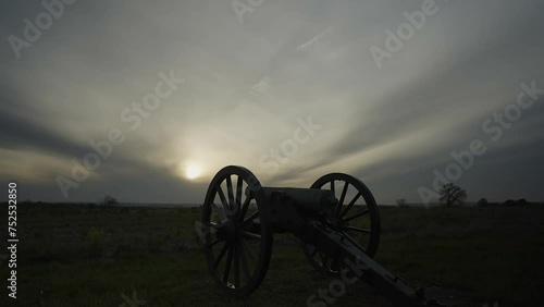 Civil War Cannon Sunset Timelapse Wide Shot