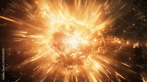 Illustration of an intense explosion with brilliant light rays and particles, depicting a massive cosmic event.