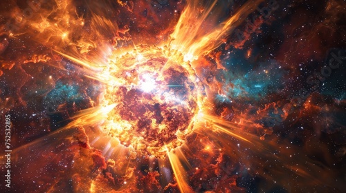 Stunning space-themed illustration with a starburst effect, resembling a cosmic explosion or supernova.