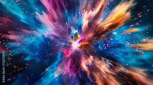 Colorful space explosion with dynamic light effects and particles. © Netsai