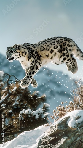 a realistic single snow leopard full body shot