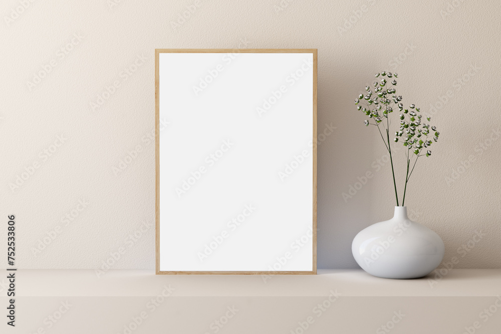 Mockup frame with flowers, 3d render Mockup frame with flowers, 3d render