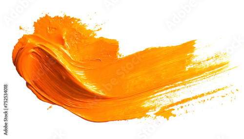 Brush stroke with orange paint on a white background