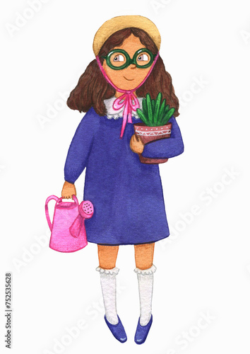 girl with flower and watering pot