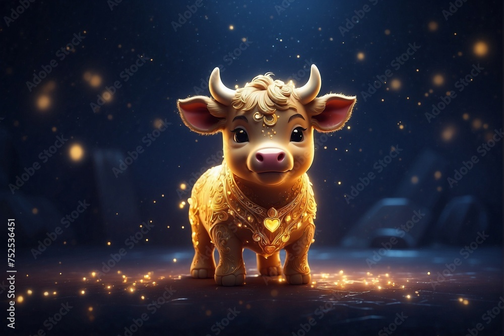 Cute Zodiac Bull in Darkness - obrazy, fototapety, plakaty 