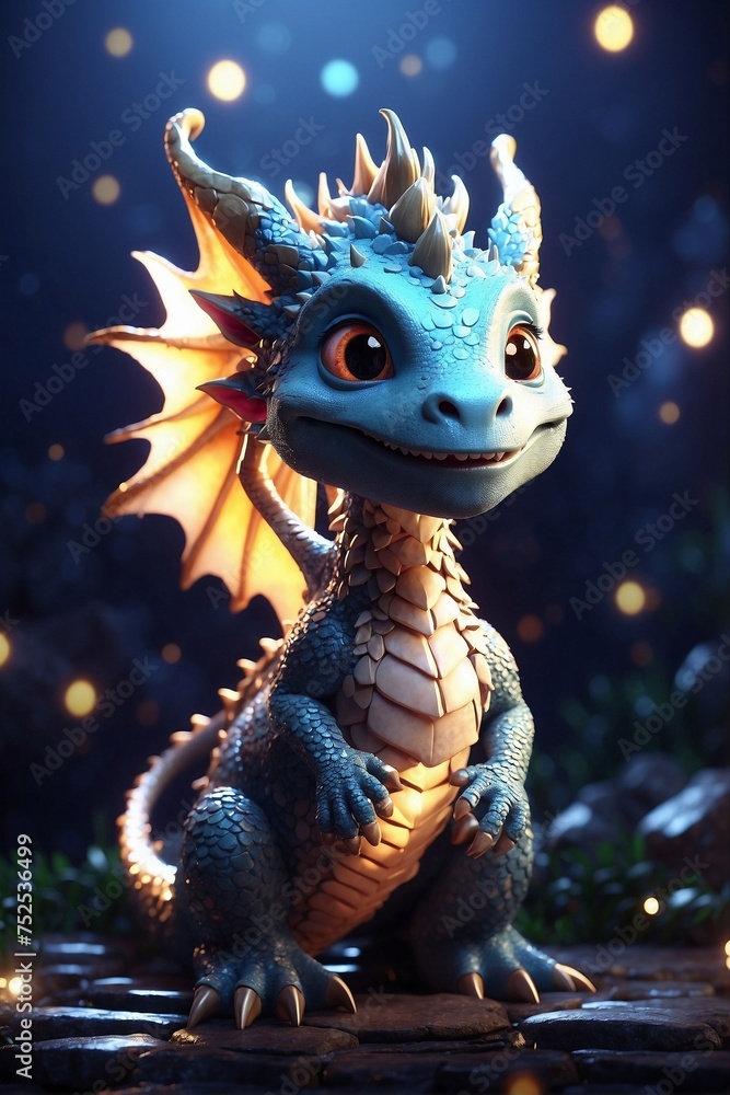 Fototapeta premium Tender Little Dragon in the Darkness