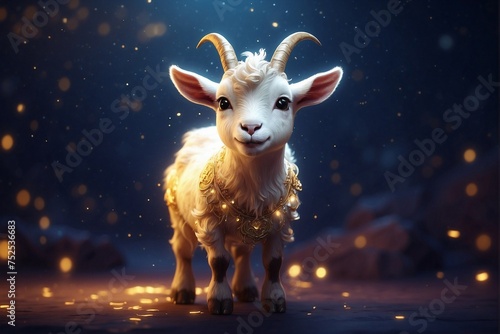 Cute Zodiac Goat Kid in Darkness