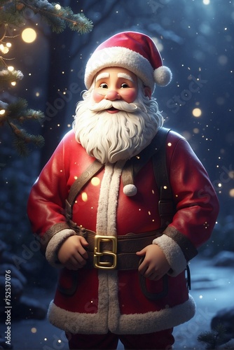 Cheerful Santa in Snowy Forest