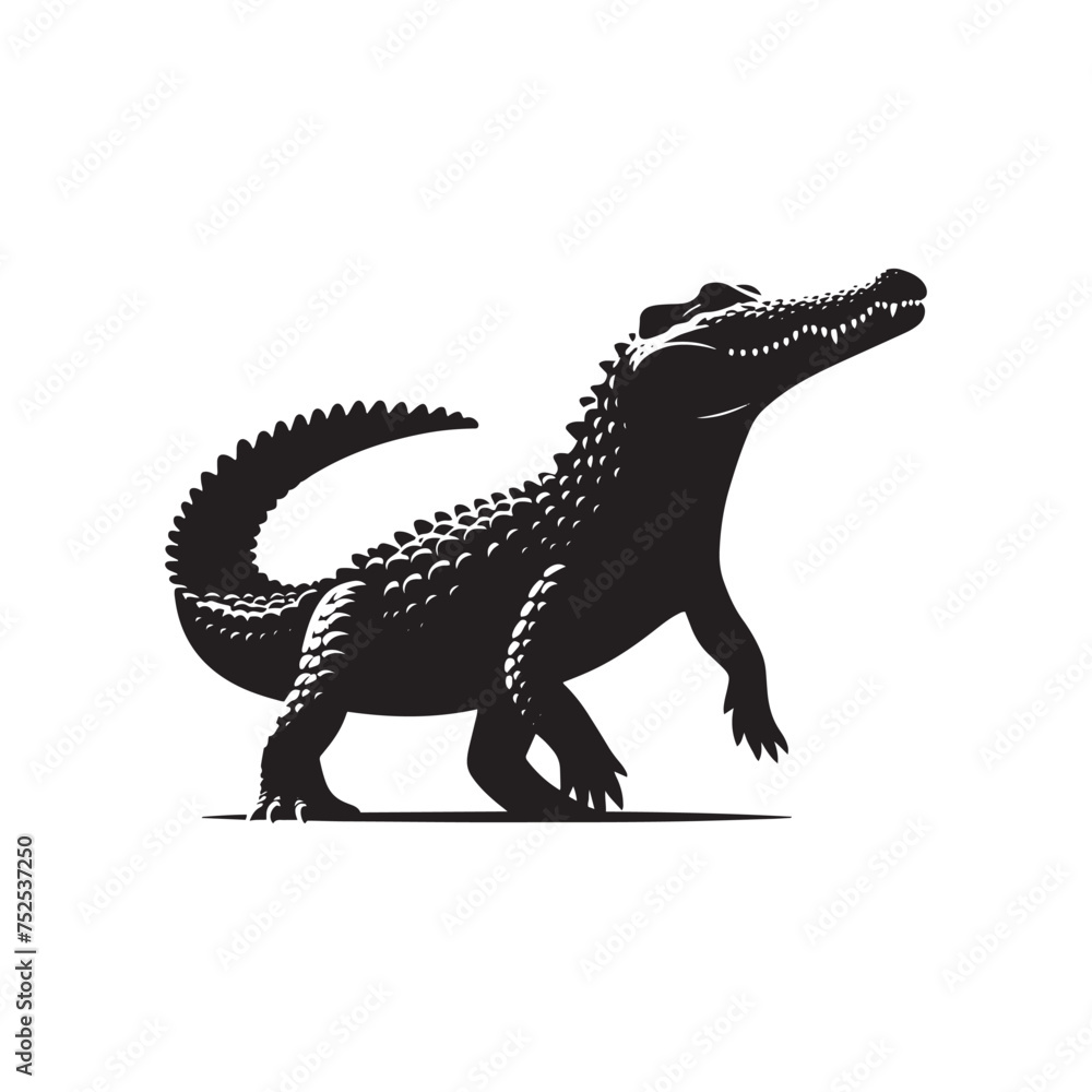 Naklejka premium River Guardian: Vector Crocodile Silhouette - Capturing the Majesty and Strength of Nature's Stealthy Waterfront Predator. Minimalist black crocodile illustration.
