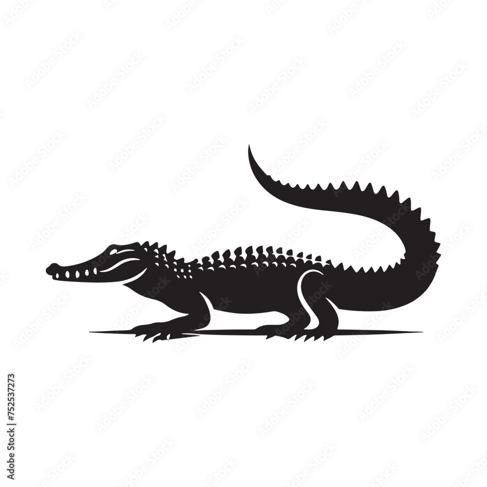 River Guardian: Vector Crocodile Silhouette - Capturing the Majesty and Strength of Nature's Stealthy Waterfront Predator. Minimalist black crocodile illustration. River Guardian: Vector Crocodile Silhouette - Capturing the Majesty and Strength of Nature's Stealthy Waterfront Predator. Minimalist black crocodile illustration.