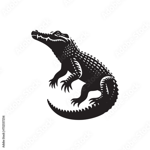 River Guardian  Vector Crocodile Silhouette - Capturing the Majesty and Strength of Nature s Stealthy Waterfront Predator. Minimalist black crocodile illustration.