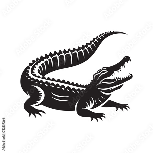 River Guardian  Vector Crocodile Silhouette - Capturing the Majesty and Strength of Nature s Stealthy Waterfront Predator. Minimalist black crocodile illustration.