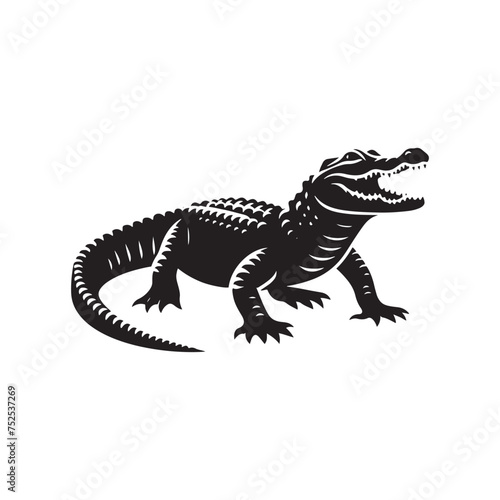 River Guardian: Vector Crocodile Silhouette - Capturing the Majesty and Strength of Nature's Stealthy Waterfront Predator. Minimalist black crocodile illustration.