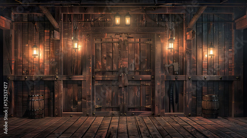 Wild West Saloon Stage: Old West with this rustic stage, featuring swinging doors, weathered wood paneling, and flickering oil lamps, evoking the ambiance of a frontier saloon straight out of a cowboy photo