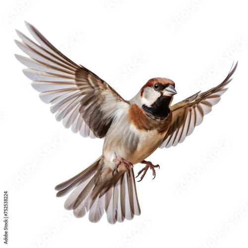 Flying Sparrow isolated on transparent a white background