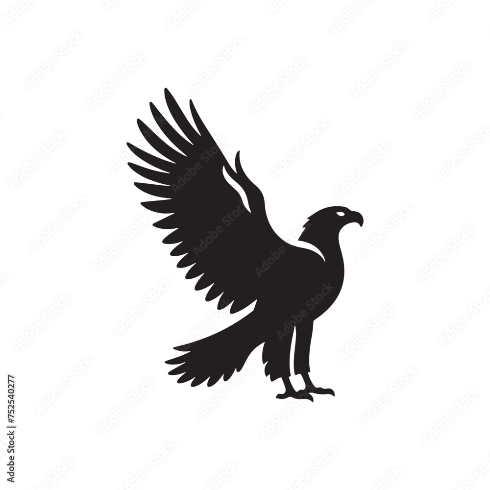 Fototapeta premium Sovereign Skies: Vector Eagle Silhouette - Capturing the Majesty and Freedom of Nature's Majestic Bird of Prey. Minimalist black eagle illustration.