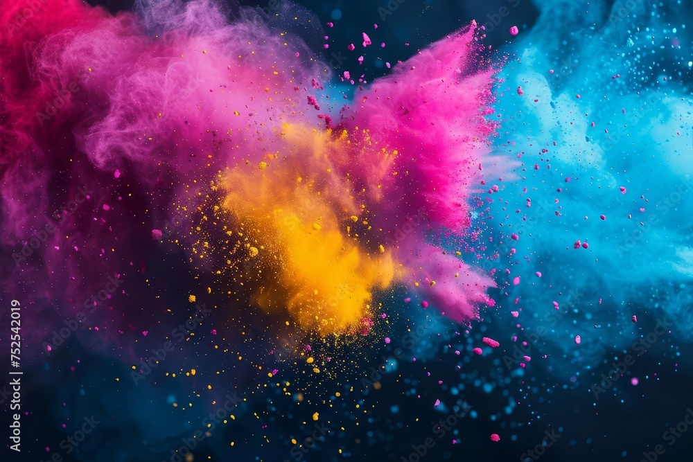 Vivid explosion of holi powder colors Dynamic and festive background - obrazy, fototapety, plakaty 