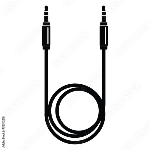 Audio sound speaker headphones Microphone Mic plug cable icon. Black silhouette. AUX, mini jack, wire symbol. 3.5mm TRRS Male. Vector illustration.