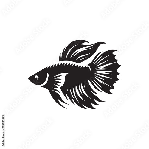 Fluid Grace: Vector Fish Silhouette - Capturing the Elegance and Fluidity of Nature's Aquatic Dwellers. Minimalist black fish illustration.