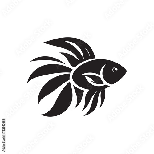 Fluid Grace: Vector Fish Silhouette - Capturing the Elegance and Fluidity of Nature's Aquatic Dwellers. Minimalist black fish illustration.