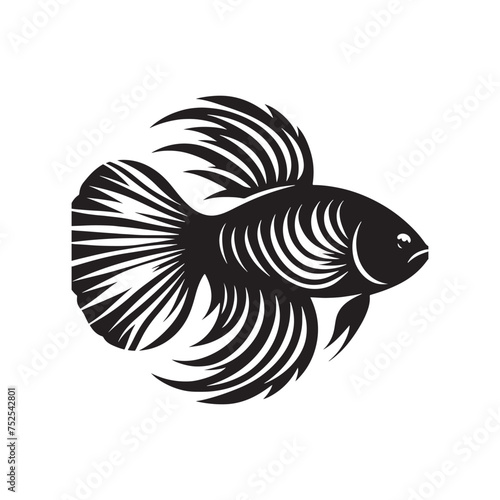 Fluid Grace: Vector Fish Silhouette - Capturing the Elegance and Fluidity of Nature's Aquatic Dwellers. Minimalist black fish illustration.