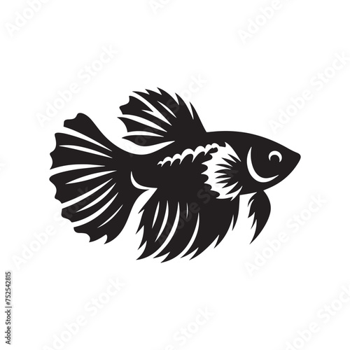 Fluid Grace: Vector Fish Silhouette - Capturing the Elegance and Fluidity of Nature's Aquatic Dwellers. Minimalist black fish illustration.