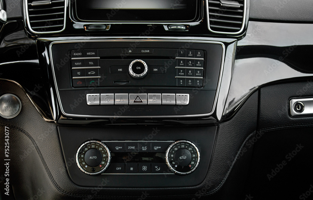 Inside the interior of a new car. Close-up