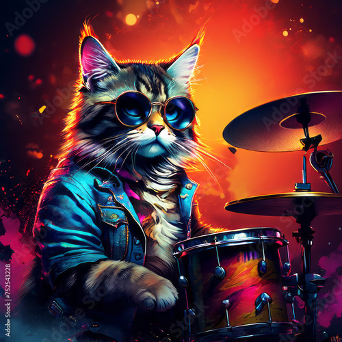 cat playing drum created with generative AI software