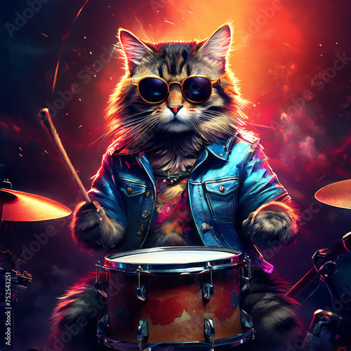 cat playing drum created with generative AI software