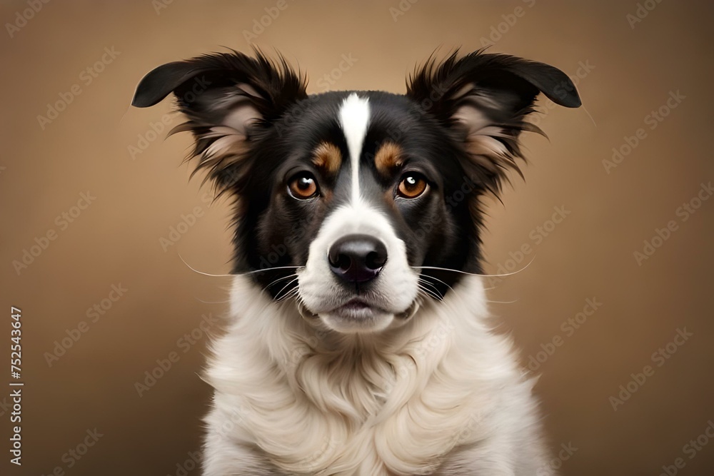 cute close up portrait of a dog looking to the camera on neutral background created with generative ai technology