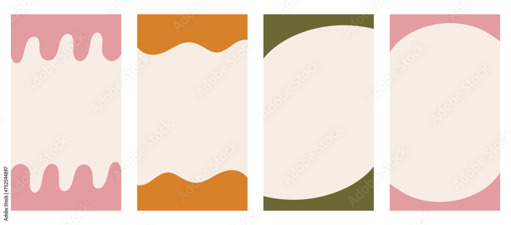 Assortment of various shapes for header and footer in vertical stories, promo site. Ornamental border separator for imaginative design in uncomplicated vector flat style. Earthy Boho color palette