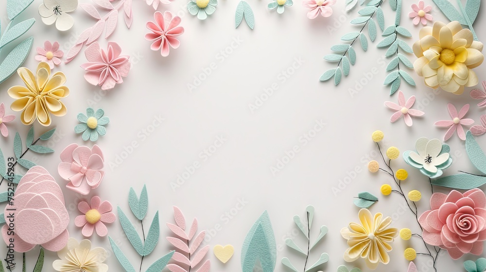 springtime joy and Easter celebrations with lifelike felt embellishments, showcasing delicate pastel colors against a clean, flat white background.